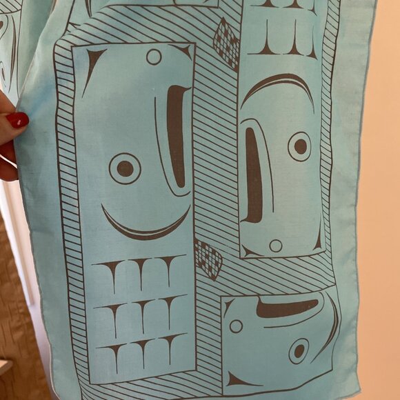 Vtg Barry Herem Scarf Blue1979 Northwest Coast Native Design Pacific 11 x 54” - Picture 4 of 9